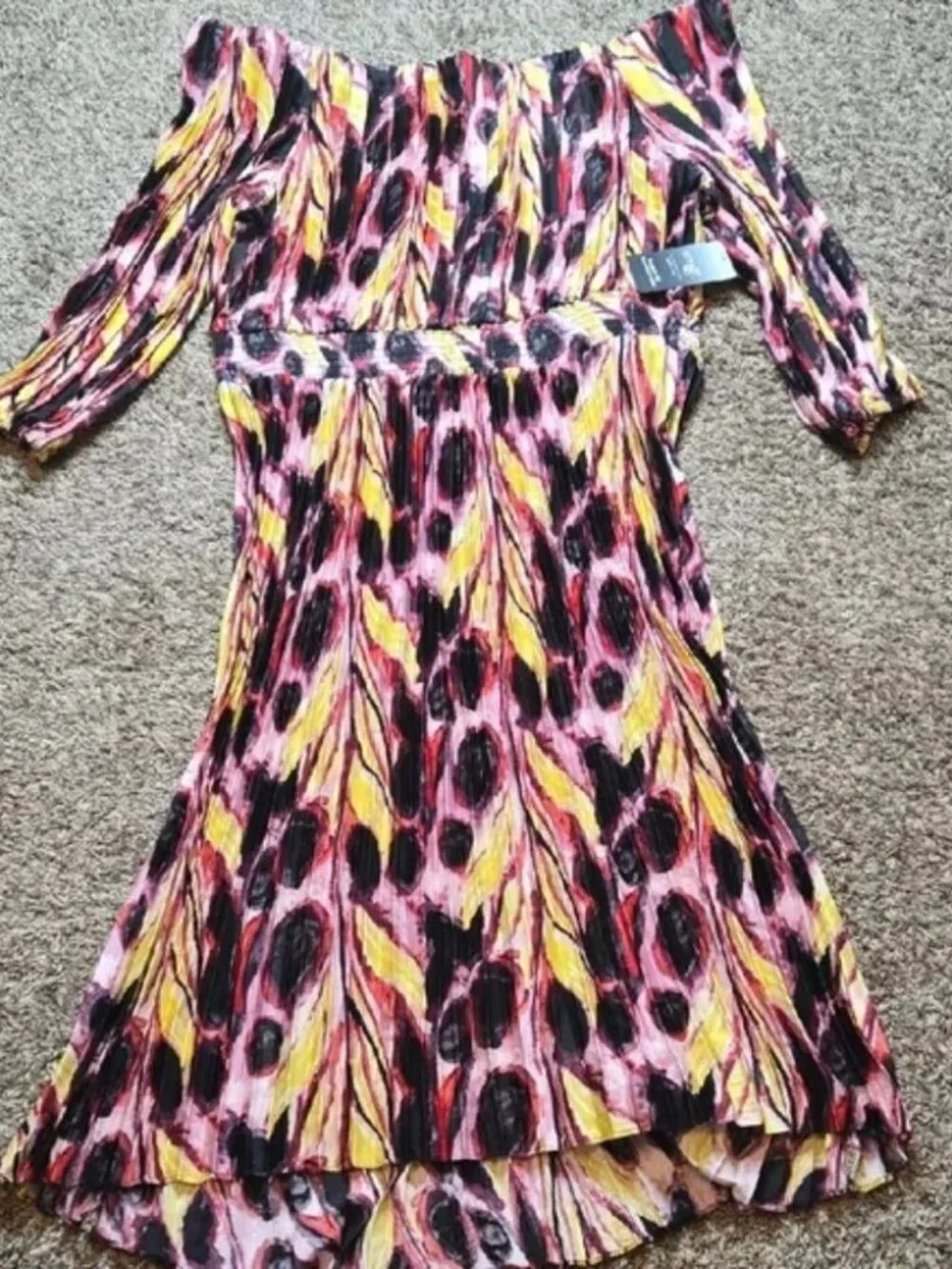 Terra & Sky Black Label Plus Size 1X 16W - 18W Watercolor Feathers Midi Dress